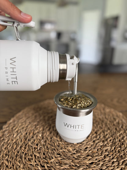 1.2 Lts Thermos for Mate | Stainless Steel Double Wall Water Bottle with handle | Vacuum Bottle | Yerba Mate | WHITE Prime