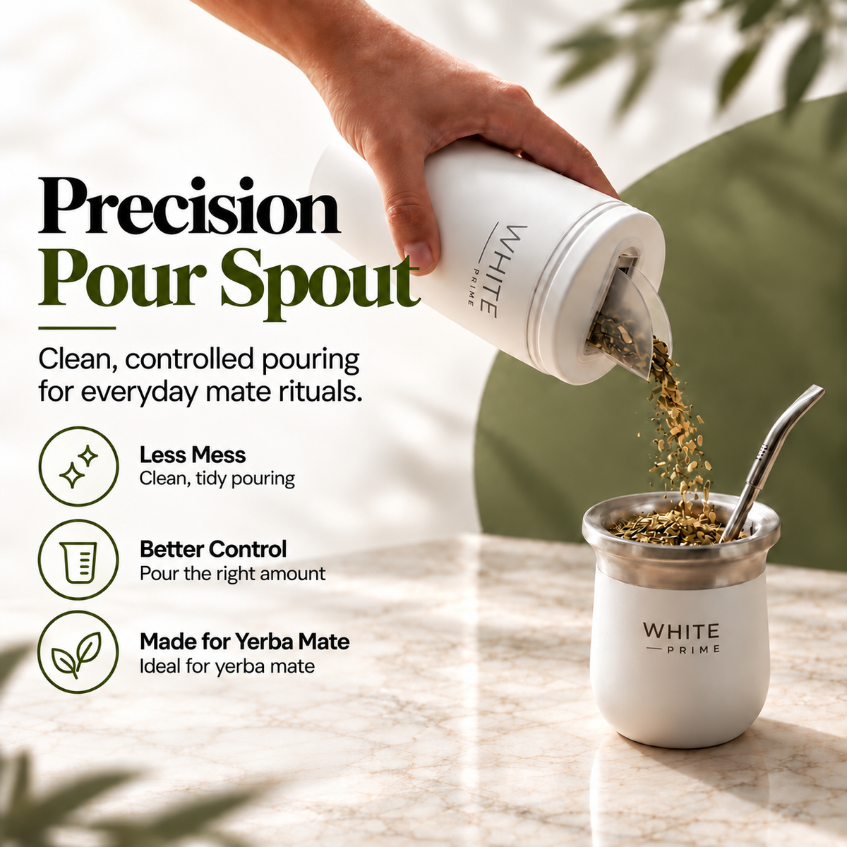 WHITE Prime Multipurpose Yerba Mate Container 20 oz | Yerbero with Spout