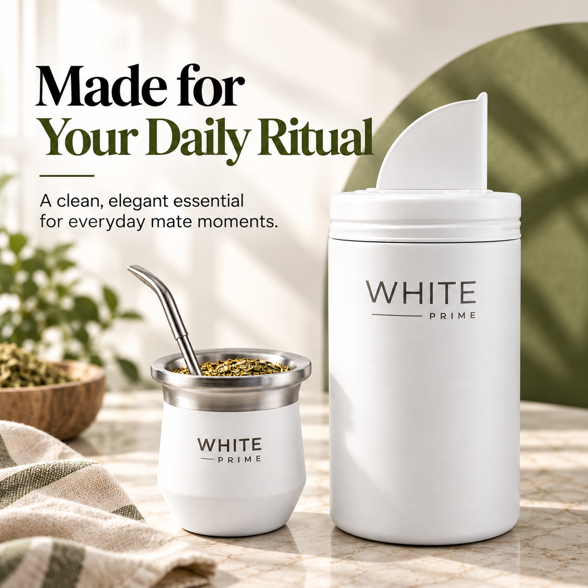 WHITE Prime Multipurpose Yerba Mate Container 20 oz | Yerbero with Spout