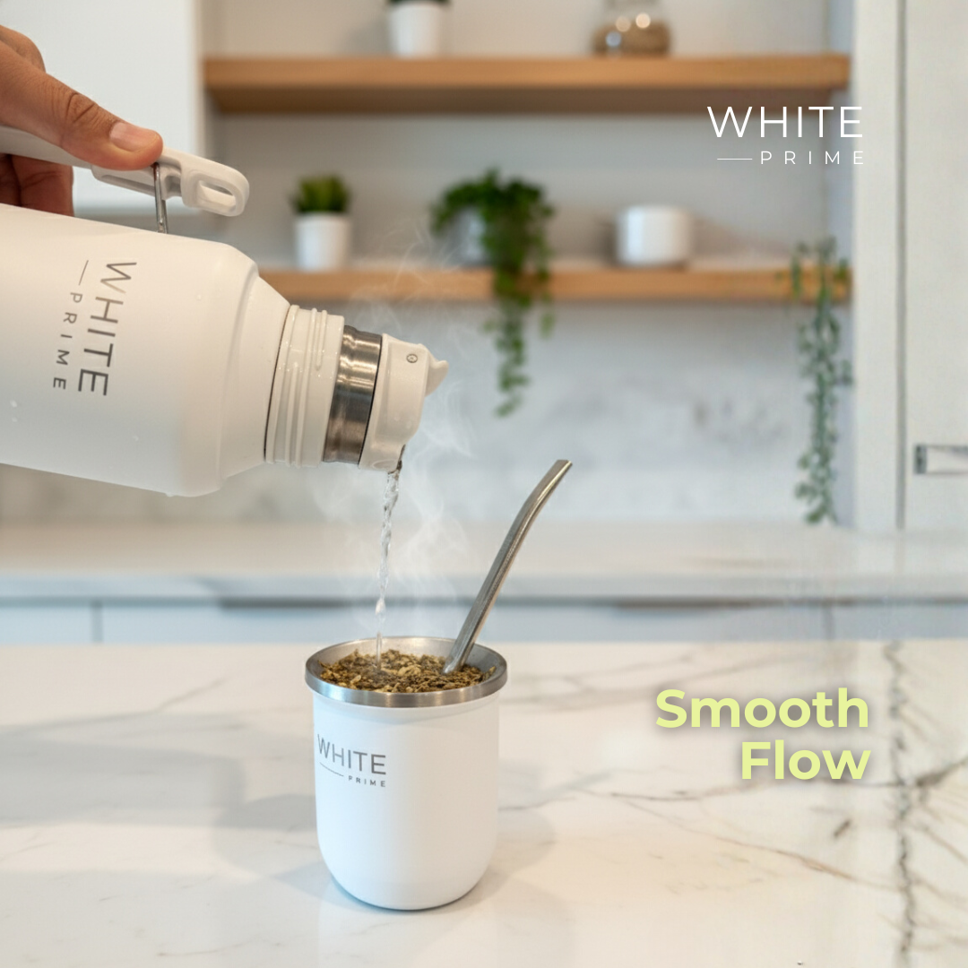 Yerba mate cup with WHITE Prime stainless steel bombilla for smooth sipping