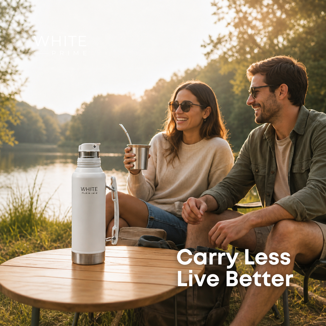 People enjoying yerba mate outdoors with WHITE Prime products