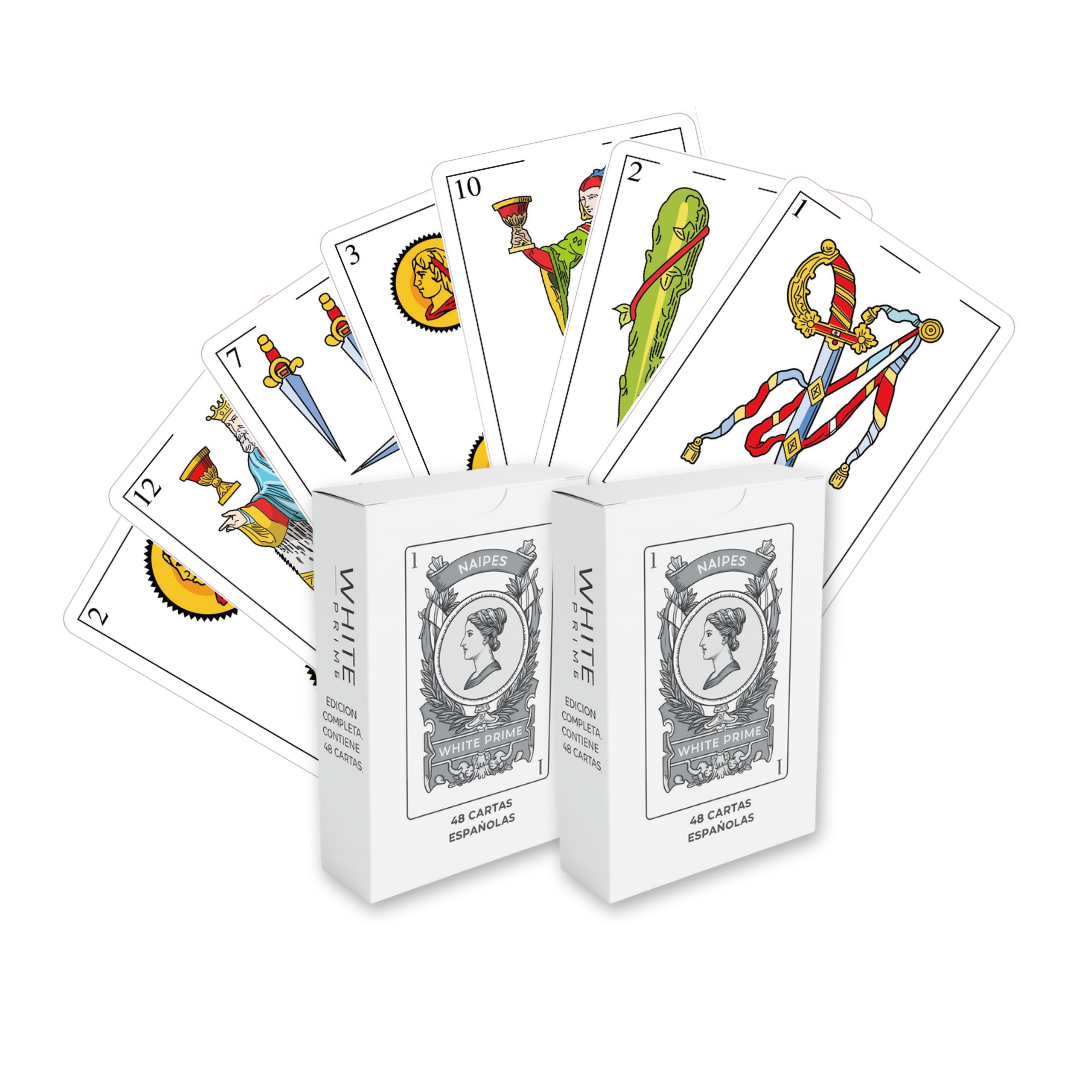 WHITE Prime Spanish Playing Cards 2-Pack with two traditional 48-card decks