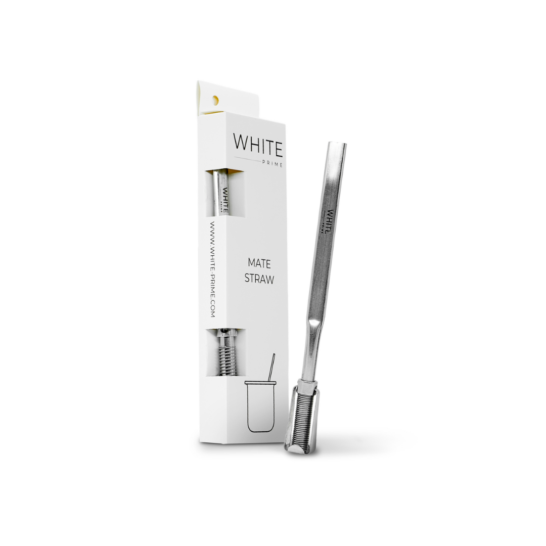 WHITE Prime stainless steel spring bombilla for yerba mate