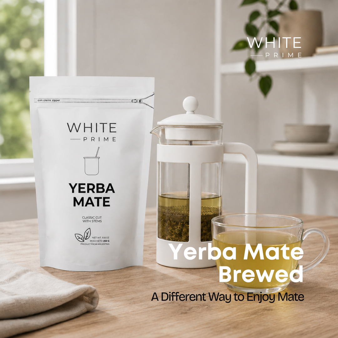 WHITE Prime traditional yerba mate prepared in a modern kitchen